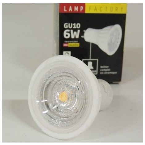 Ampoule LED 6W COB 3000K 480lm culot céramique GU10 230V MR16 dimmable 36° FACTORY TRAJECTOIRE 003521