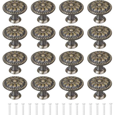 16 tiradores redondos de bronce antiguo para cajones, 30 mm, tiradores vintage para armarios, tiradores de aluminio de un solo orificio para armarios, con tornillos. (1/5)