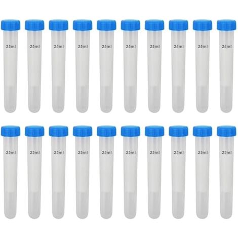 20 Pièces Plastiques Tubes à Centrifuger Blue 25ml Round Fond Tubes à Essai Plastique, Sample Lab Tubes avec Bouchon à Visser et Graduations (1/4)