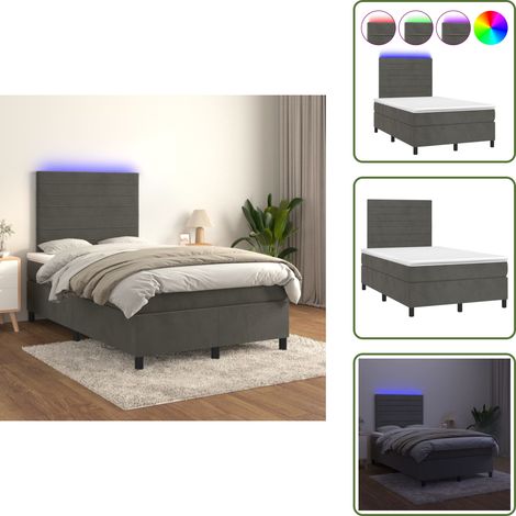 Cama de terciopelo - vidaXL Cama box spring colchón y LED terciopelo gris oscuro 120x200 cm - Cama de muelles ensacados