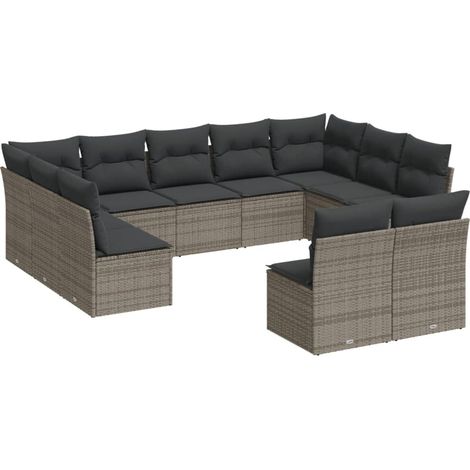 Set de sofás de jardín 11 pzas y cojines ratán sintético gris vidaXL (1/5)