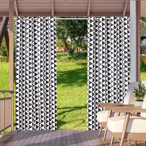 Blackout and waterproof outdoor curtains - For garden, patio, pergola - With eyelets - 2 panels (triangular, 132.1 x 213.4 cm) (1/5)