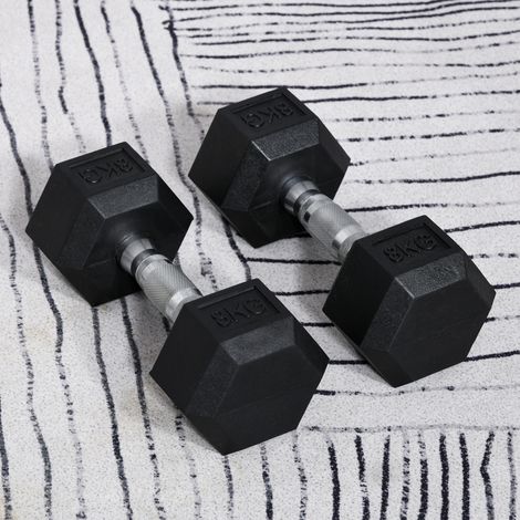 Hexagon Hanteln, 2er Set Hanteln mit gerändeltem Griff, Kurzhantelset aus Gusseisen, 2 x 8 kg, Kurzhanteln für Männer Frauen, Zuhause, Fitnessstudio, Krafttraining