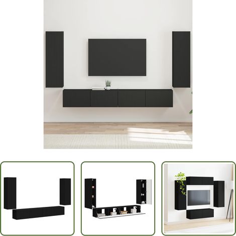 Wandmontiert -  TV-Wandregal-Set Wandmontiert 4 pcs Schwarz Holzwerkstoff (1/5)