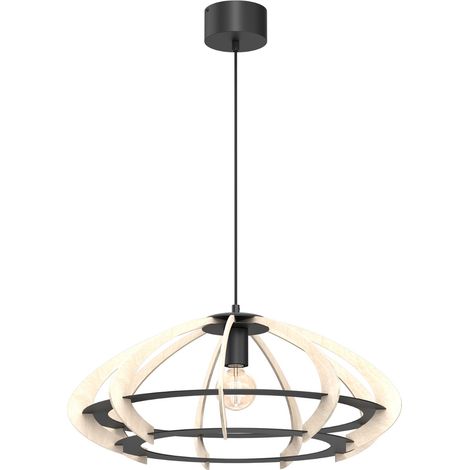 Suspension noire mate bois clair Orebo E27 15W Luminex