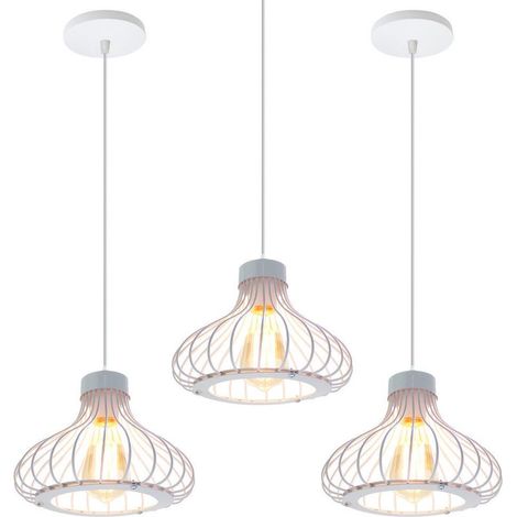 3 Pack Lustre Suspension Industrielle E27 Ø23cm Luminaire Style Vintage Eclairage Blanc (1/5)