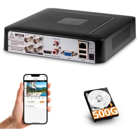 DVR Surveillance CCTV 4CH Disque Dur 500GB DVR 5MP H.265+ Supporte Caméras AHD/TVI/IP Surveillance Domicile Accès Mobile/PC (1/5)