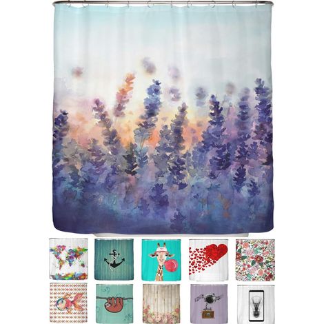 ® - Rideau de Douche 180x200– Rideaux de Douche en Tissu Polyester Épais Lavable en Machine avec Anti Moisissure et Imperméable Inclus 12 Crochets Rideau (Lavande)