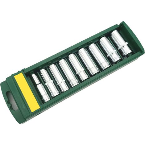 Jeu de 9 douilles à chocs 6 pans 3/8 pouce, acier chrome-vanadium, embouts hexagonaux. (1/5)