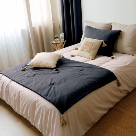 Baumwoll-Tagesdecken-Steppdecke 90 x 190 cm, Cocoon, schwarz (1/5)