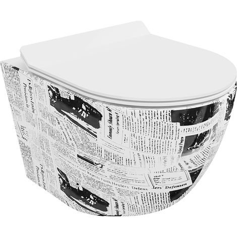 Mexen Lena cuvette WC sans bride avec siège slim et système de descente douce, en duroplast, blanc motif - 30224099