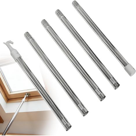 Ouvre-fenêtre de toit télescopique avec crochets – Barre en acier inoxydable 5 pièces pour fenêtres de toit GGL (1/5)