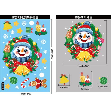 Autocollants Père Noël, décorations de Noël à exporter, autocollants pour portes vitrées, autocollants statiques rennes et bonhommes de neige, autocollants flocons de neige blancs pour fenêtres