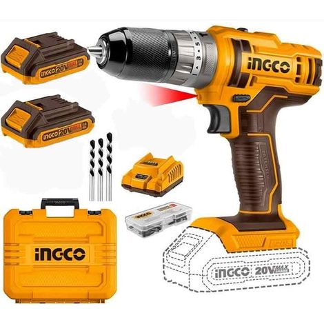 Trapano avvitatore a percussione a batteria 20 V 45 Nm con 2 batterie e 47 accessori Ingco CIDLI201452E