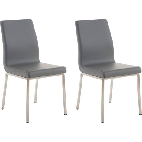 Juego de 2 sillas de comedor de estilo elegante en PVC gris y acero inoxidable 100001610 (1/5)