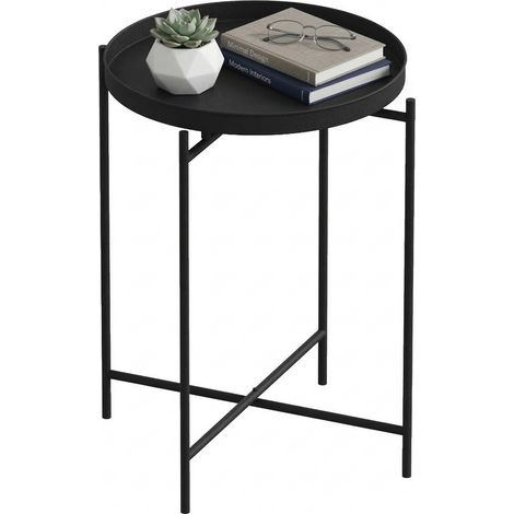 Mesa de Salón Fiave, Redonda, Tablero de Metal, Estante Negro, 46x46x56 cm Negro
