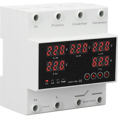 Interruttore di trasferimento automatico trifase a 4 fili, 63A, con protezione da sovratensione regolabile, compatibile con generatore e inverter, con display a LED, per edifici commerciali e industri