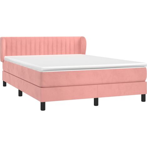 Box Spring Bed with Mattress Pink 140x200 cm Velvet vidaXL (1/4)