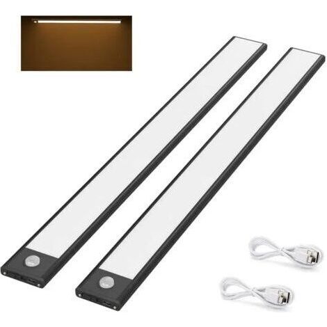 Lampe LED pour meuble, 40 cm, sans fil, rechargeable par USB, magnétique, détecteur de mouvement, 3 modes d'éclairage, portable, blanc chaud 3000K, noir [Classe énergétique G] (1/5)