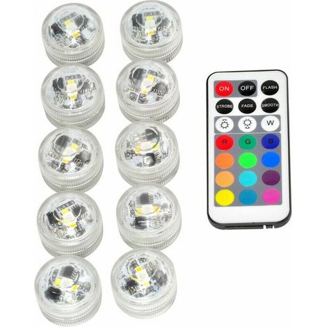 10 pcs Mini Lumières LED Submersible, Lampe sous-Marines Étanche RGB Multicolore Bougies LED Éclairage avec 1Télécommandes pour Piscine Étang Aquarium Vase Décoration (1/5)
