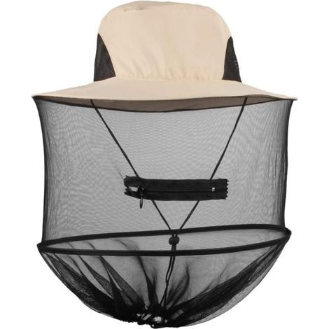 Mosquito Head Net Hat Protective Cover Anti-Bee Bug Fly Insect Netting for Beekeeper Beige Fishing Pool Tool