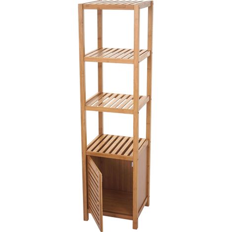[NUNCA USADO] Estante de baño HHG-554, estante de baño con puerta, bambú, 140x36x34cm (1/5)