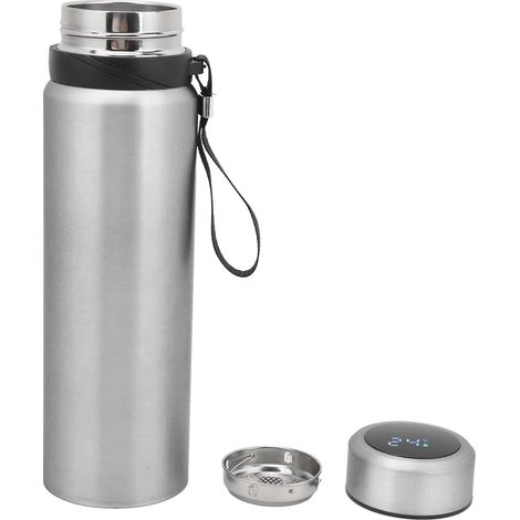 Gobelet isotherme en acier inoxydable avec affichage de la température, grande capacité, portable, pour la maison, les voyages et le bureau, couleur argent, 1000 ml (1/5)