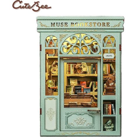 Serre-Livres DIY en Bois Book Nook Miniature Muse Bookstore BJAA201 Vert 12,5 x 10,5 x 17 cm - PANGIVO (1/5)