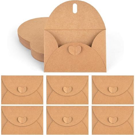 Enveloppes en forme de cœur - Paquet de 100 - Mini enveloppes en papier kraft - Fermeture en forme de cœur de Noël (1/5)