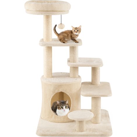 Costway – Arbre à chat multi-niveaux 102 cm – Condo spacieux et perchoir rembourré – Poteaux à griffer en sisal – Balle suspendue incluse