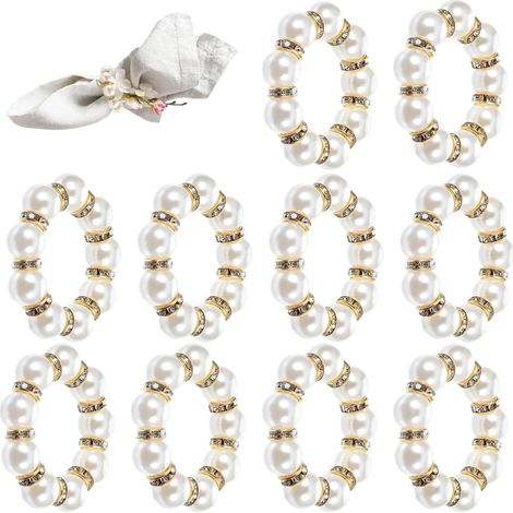 10 Pièces Ronds de Serviette de Table en Perles, Anneau de Serviette Métallique Élégant pour Décoration de Table Mariage, Noël, Réception et Dîner de Fête, Accessoire de Table Chic(4cm) (1/5)