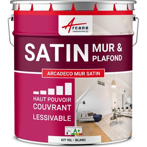 Peinture murale satin velours blanche - 10 L Blanc - ARCANE INDUSTRIES (1/5)
