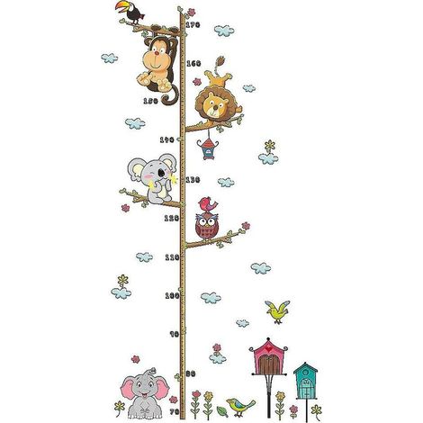 Stickers muraux pour enfants : éléphant, lion, zoo, taille, autocollant amovible, toise, règle, tableau mural (1/4)