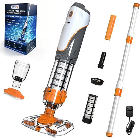 Battery Operated Pool Vacuum Cleaner, Wireless Spa Vacuum Cleaner Above-Ground Pool Vacuum Cleaner, Electric Spa Cleaner, Hot Tub, Small Pool, Double Filtration, Orange (1/5)