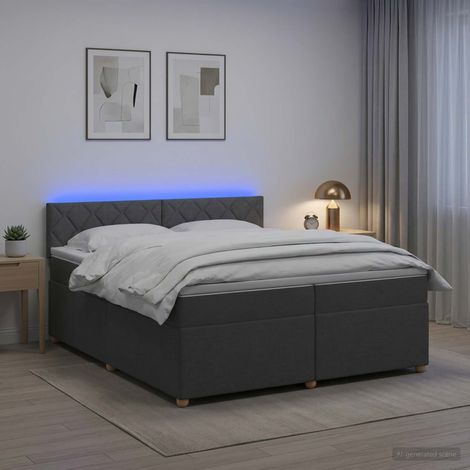 vidaXL Lit boxspring avec matelas Gris foncé 200 x 200 cm Tissu (1/5)
