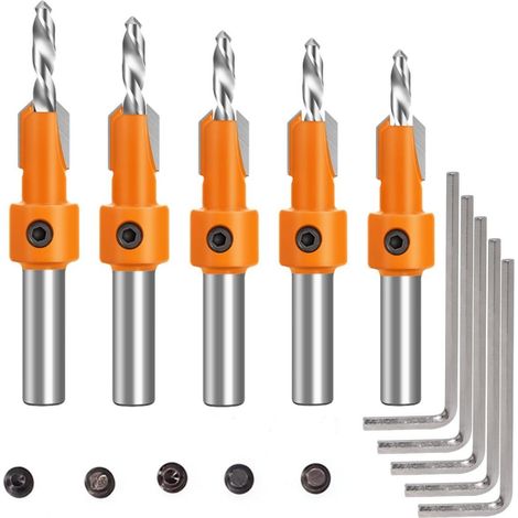 Nannigr 5 Pièces 8mm Foret Chanfrein à Bois Chanfrein Compteur, Forets Fraisés à Chanfreiner pour le Travail du Bois, avec Clé Hexagonale et Vis (1/5)