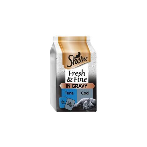 Sheba Fresh & Fine Wet Cat Food Pouches Tuna & Cod in Gravy - 748236