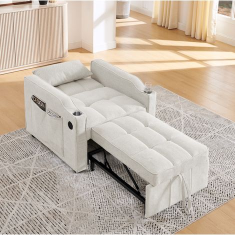 Sillón cama 3 en 1 con USB y USB-C, portavasos de acero y respaldo reclinable (1/5)