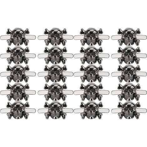 Lot de 20 rivets punk en forme de crâne, couleur ruthénium, 13 x 15 mm, pour la création de bracelets, sacs, vêtements et articles en cuir.