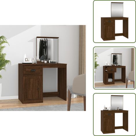 Schminktisch mit Spiegel Braun Eichen-Optik 90x50x132,5 cm - Schminktisch - Kosmetiktisch - Badezimmermöbel - Spiegelschrank - Makeup Tisch (1/5)