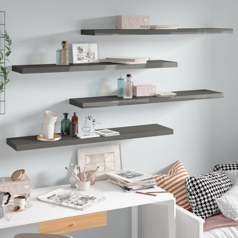 Étagères murales flottantes 4 pcs gris brillant 120x23,5x3,8 cm vidaXL