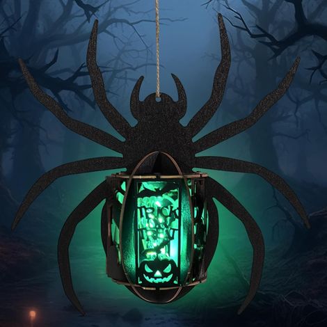 Lanterne d'Halloween en bois avec LED, kit de bricolage pour enfants, motif effrayant, convient à une utilisation intérieure (L013) (1/5)