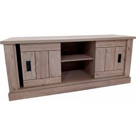 Mobile Porta TV 2 Ante Scorrevoli Con Vano A Giorno Con 2 Scomparti Interni Parete Attrezzata Design Moderno Salvaspazio Per Soggiorno Salotto Zona Living 145 x 46 x 60 Cm Colore Noce