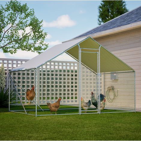 Enclos pour poules en métal 3x2 m avec toiture imperméable et grande aire de jeu (1/5)