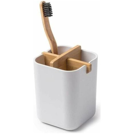 Porte-Brosse Dents Tout en Bambou, Naturellement cologique, Pot de Brosse Dents antibactrien pour Salle de Bain, Gobelet Brosse Dents Compact et Robuste, Blanc (1/5)