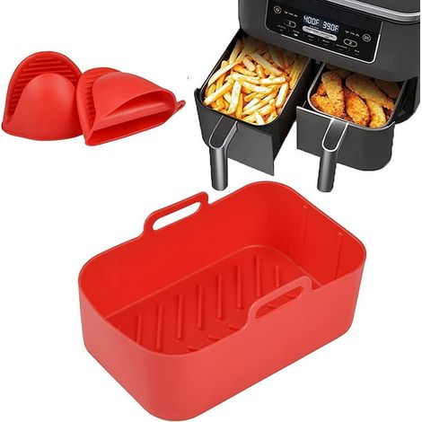 Lot de 2 Panier Silicone Réutilisable pour Friteuse à Air Ninja, Accessoires de Cuisson Compatibles Four et Micro-ondes, Revêtement Antiadhésif pour Double Panier (1/5)