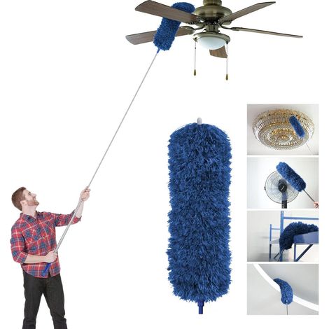 Plumeau Poussière, Plumeau Télescopique Microfibre avec Poignée en Acier Inoxydable Plumeaus Lavable Parfait pour Éliminer la Poussière chez Vous ou dans Votre Voiture, Bleu foncé 1334245cm (1/5)