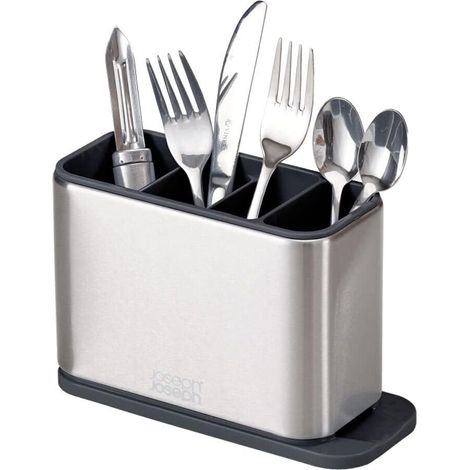 Egouttoir à Couverts sur évier, Porte Ustensiles, Couverts et Gadgets de Cuisine avec Base drainante, Rangement de Cuisine - Acier INOX (1/5)