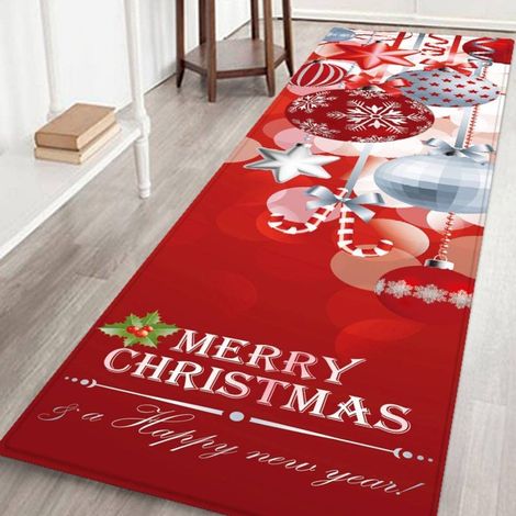 Alfombra navideña antideslizante 3D con estampado navideño para sala de estar, cocina, baño, Papá Noel y renos, árbol de Navidad, muñeco de nieve (1/4)