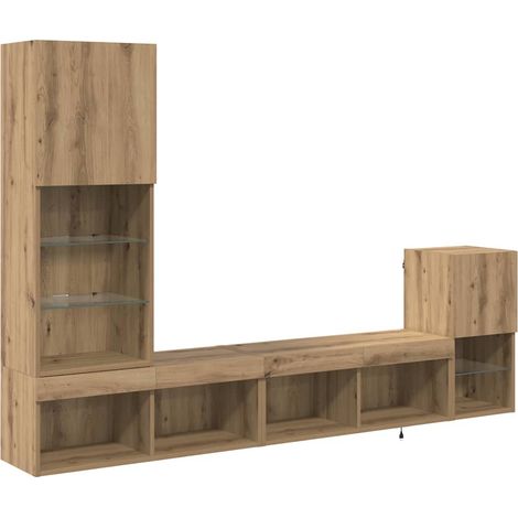Mobile TV da parete dal design moderno con funzionale spazio di archiviazione 80 x 30 x 30 cm in legno di rovere ingegnerizzato finitura artigianale 020056095